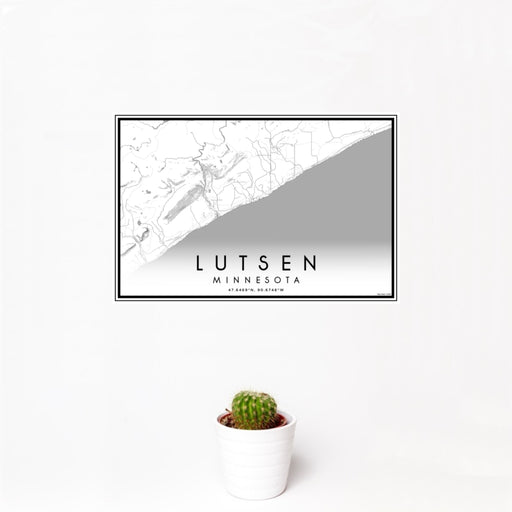 12x18 Lutsen Minnesota Map Print Landscape Orientation in Classic Style With Small Cactus Plant in White Planter