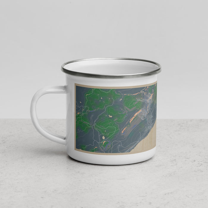 Left View Custom Lutsen Minnesota Map Enamel Mug in Afternoon