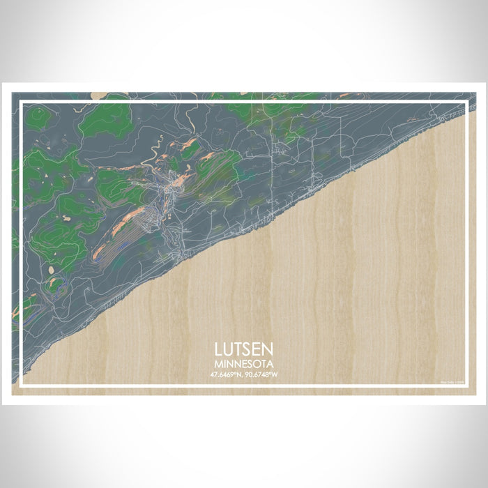 Lutsen Minnesota Map Print Landscape Orientation in Afternoon Style With Shaded Background