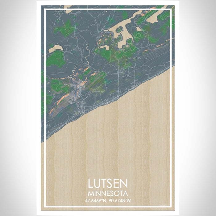 Lutsen Minnesota Map Print Portrait Orientation in Afternoon Style With Shaded Background