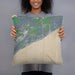 Person holding 18x18 Custom Lutsen Minnesota Map Throw Pillow in Afternoon