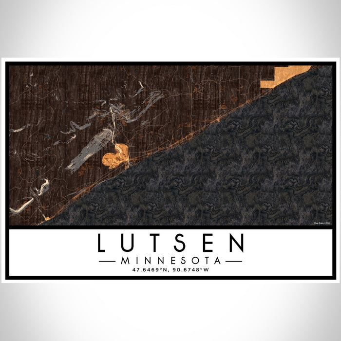 Lutsen Minnesota Map Print Landscape Orientation in Ember Style With Shaded Background