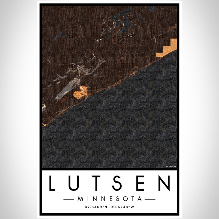 Lutsen Minnesota Map Print Portrait Orientation in Ember Style With Shaded Background