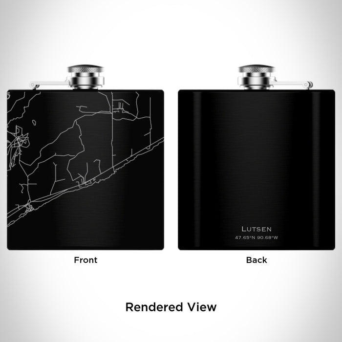 Rendered View of Lutsen Minnesota Map Engraving on 6oz Stainless Steel Flask in Black