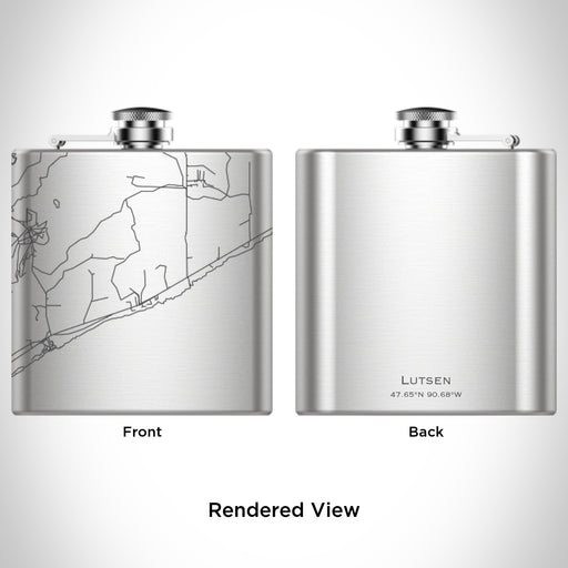 Rendered View of Lutsen Minnesota Map Engraving on 6oz Stainless Steel Flask