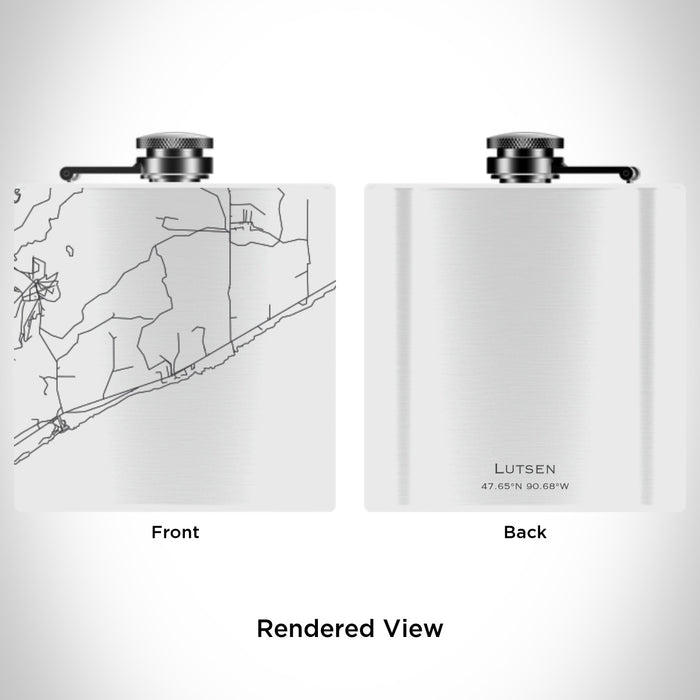 Rendered View of Lutsen Minnesota Map Engraving on 6oz Stainless Steel Flask in White