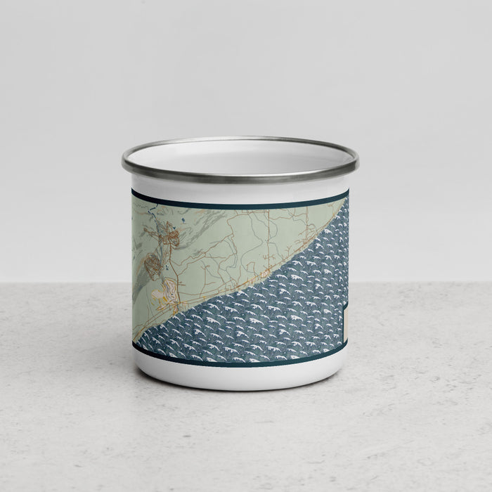 Front View Custom Lutsen Minnesota Map Enamel Mug in Woodblock