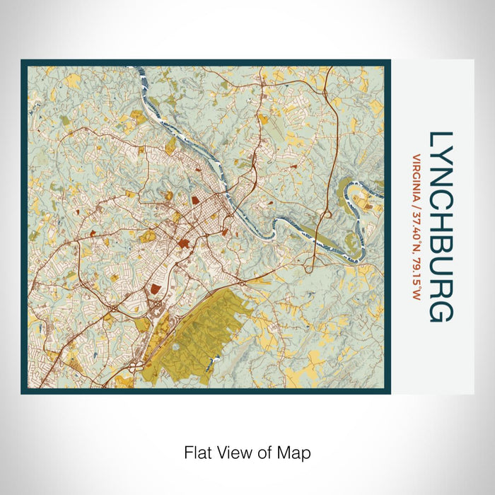 Rendered View of Lynchburg Virginia Map on 20oz Stainless Steel Insulated Bottle with Bamboo Top with printed woodblock style map