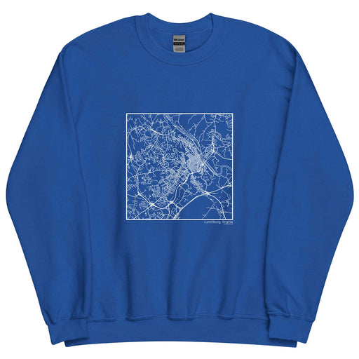 Lynchburg Virginia  Map Unisex Crewneck Sweater with City inscription in Royal Blue