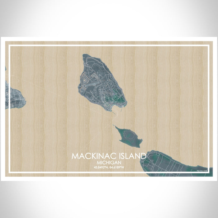 Mackinac Island Michigan Map Print Landscape Orientation in Afternoon Style With Shaded Background