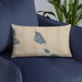 Custom Mackinac Island Michigan Map Throw Pillow in Afternoon on Blue Colored Chair