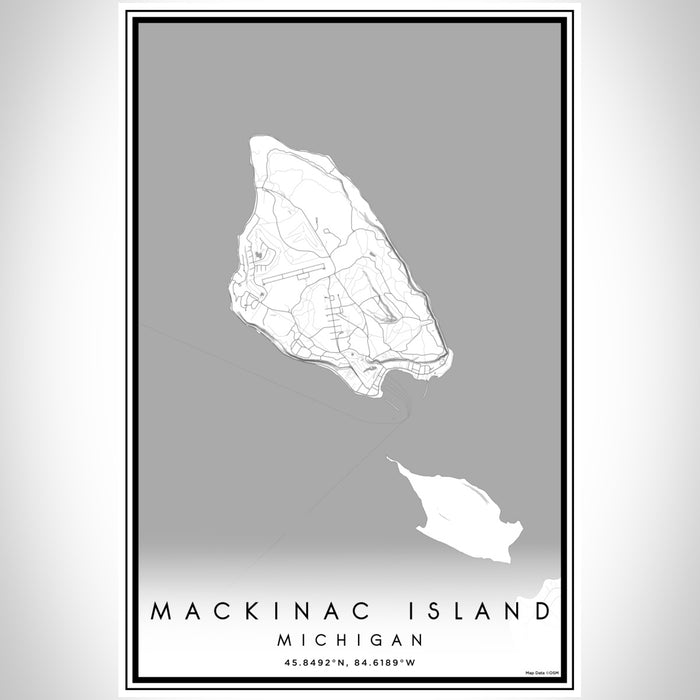 Mackinac Island Michigan Map Print Portrait Orientation in Classic Style With Shaded Background