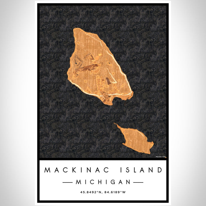 Mackinac Island Michigan Map Print Portrait Orientation in Ember Style With Shaded Background