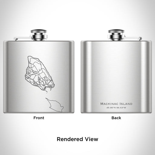 Rendered View of Mackinac Island Michigan Map Engraving on 6oz Stainless Steel Flask
