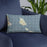 Custom Mackinac Island Michigan Map Throw Pillow in Woodblock on Blue Colored Chair