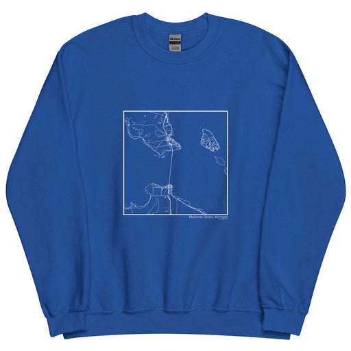 Mackinac Straits Michigan  Map Unisex Crewneck Sweater with City inscription in Royal Blue