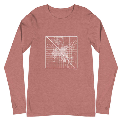 Madera California Map Unisex Long-Sleeve T-shirt with City inscription in Heather Mauve