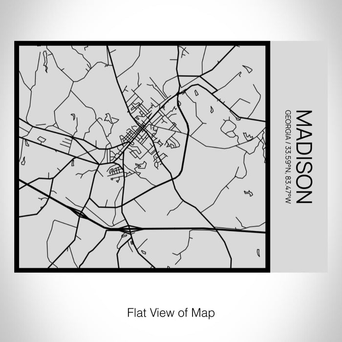 Rendered View of Madison Georgia Map on 20oz Stainless Steel Insulated Bottle with Bamboo Top with printed Tactile Lines Map in Black