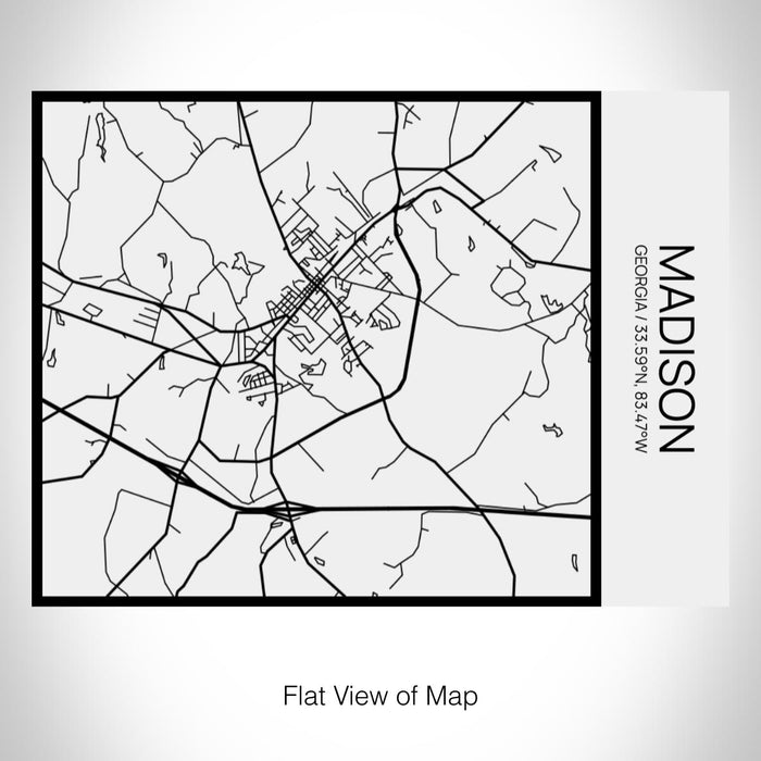 Rendered View of Madison Georgia Map on 20oz Stainless Steel Insulated Bottle with Bamboo Top in Matte White with printed Tactile Lines Map in Black