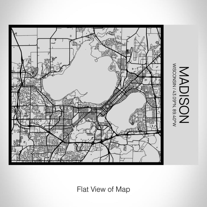 Rendered View of Madison Wisconsin Map on 20oz Stainless Steel Insulated Bottle with Bamboo Top with printed Tactile Lines Map in Black