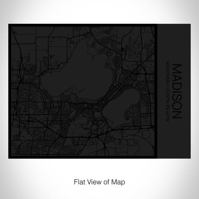 Rendered View of Madison Wisconsin Map on 20oz Stainless Steel Insulated Bottle with Bamboo Top in Matte Black with printed Tactile Lines Map in Black