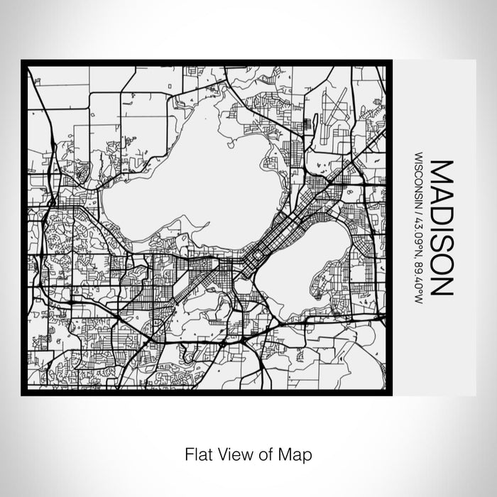 Rendered View of Madison Wisconsin Map on 20oz Stainless Steel Insulated Bottle with Bamboo Top in Matte White with printed Tactile Lines Map in Black