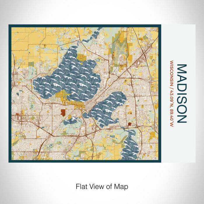 Rendered View of Madison Wisconsin Map on 20oz Stainless Steel Insulated Bottle with Bamboo Top with printed woodblock style map