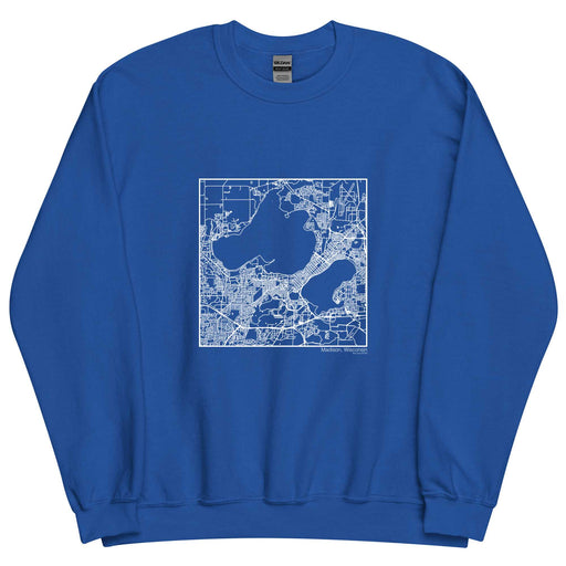 Madison Wisconsin  Map Unisex Crewneck Sweater with City inscription in Royal Blue
