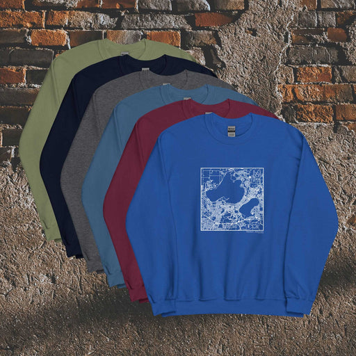 Madison Wisconsin  Map Unisex Crewneck Sweaters in Multiple Colors