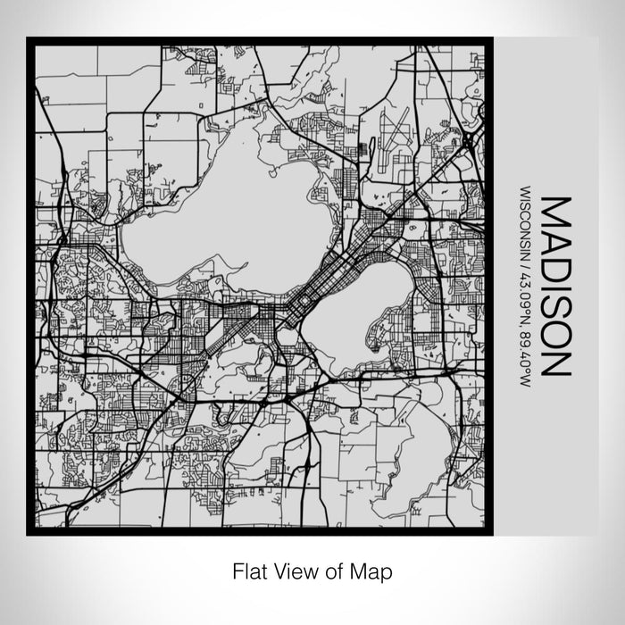 Rendered View of Madison Wisconsin Map on 17oz Stainless Steel Insulated Tumbler in Tactile Lines with Succulent in Background