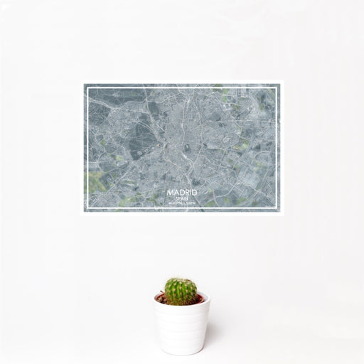 12x18 Madrid Spain Map Print Landscape Orientation in Afternoon Style With Small Cactus Plant in White Planter