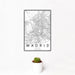 12x18 Madrid Spain Map Print Portrait Orientation in Classic Style With Small Cactus Plant in White Planter