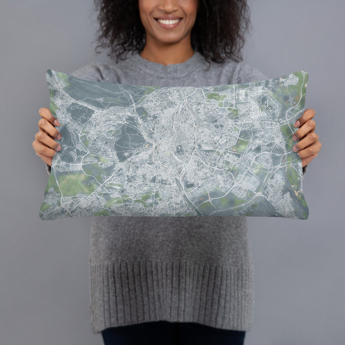 Person holding 20x12 Custom Madrid Spain Map Throw Pillow in Afternoon