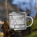 Right View Custom Madrid Spain Map Enamel Mug in Classic on Grass With Trees in Background