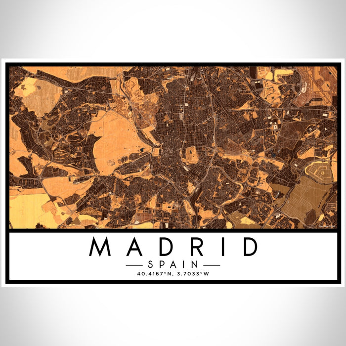 Madrid Spain Map Print Landscape Orientation in Ember Style With Shaded Background