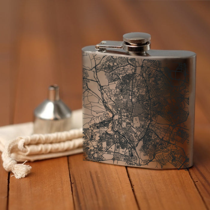 Madrid Spain Custom Engraved City Map Inscription Coordinates on 6oz Stainless Steel Flask