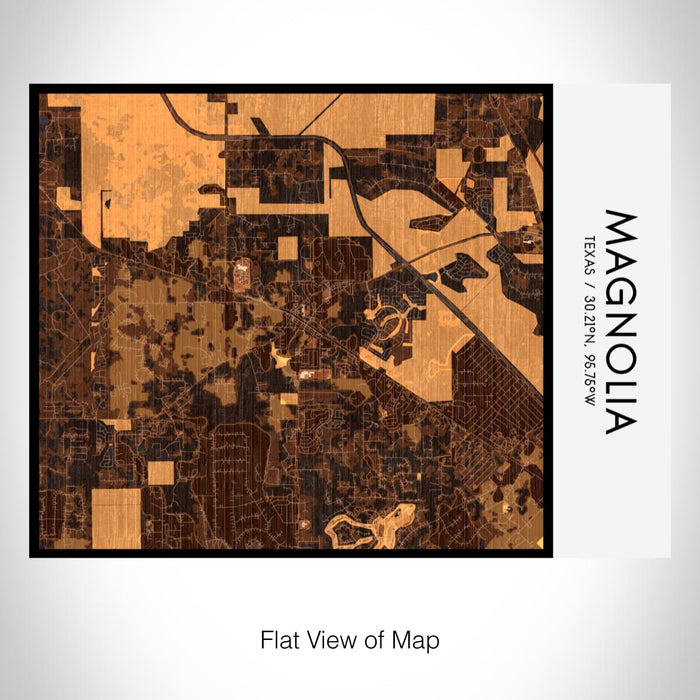 Rendered View of Magnolia Texas Map on 20oz Stainless Steel Insulated Bottle with Bamboo Top with printed ember style map