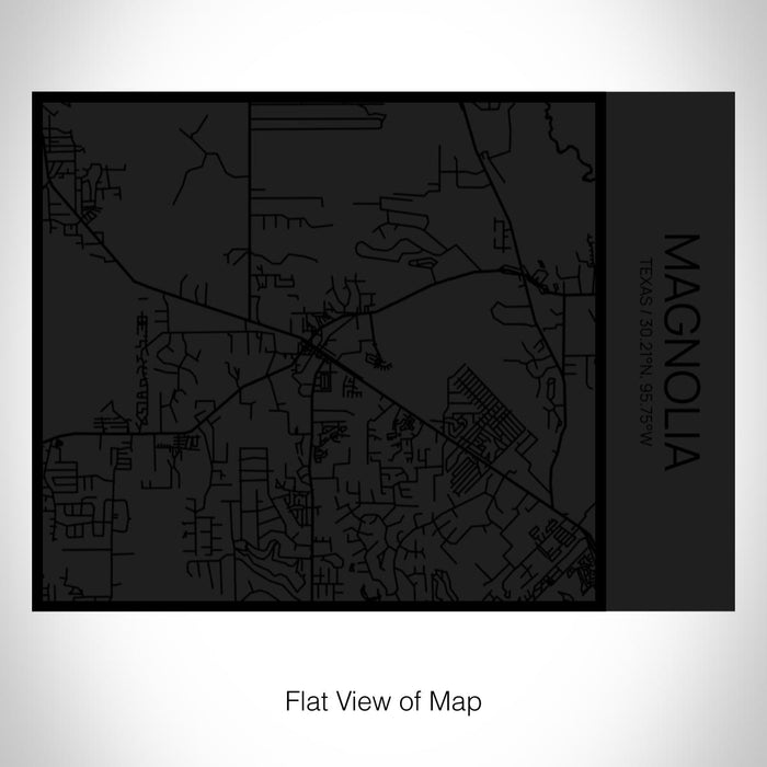 Rendered View of Magnolia Texas Map on 20oz Stainless Steel Insulated Bottle with Bamboo Top in Matte Black with printed Tactile Lines Map in Black