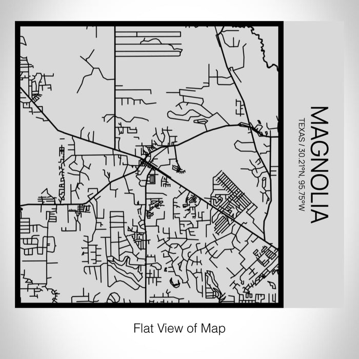 Rendered View of Magnolia Texas Map on 17oz Stainless Steel Insulated Tumbler in Tactile Lines with Succulent in Background
