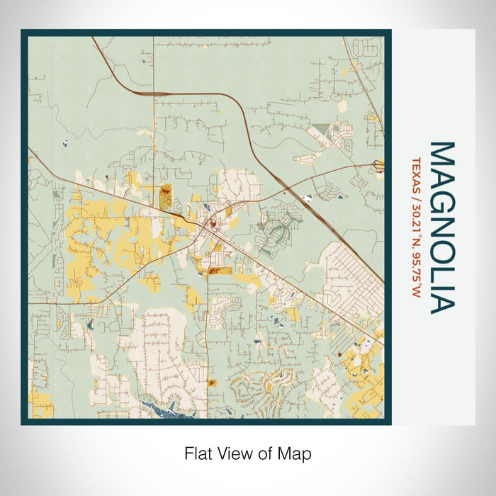 Rendered View of Magnolia Texas Map on 17oz Stainless Steel Insulated Tumbler in Woodblock Map Style