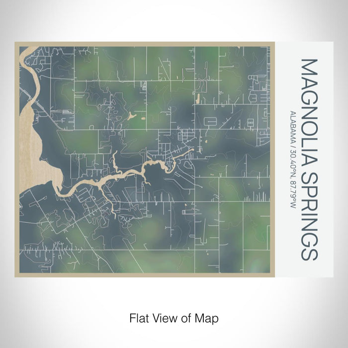 Rendered View of Magnolia Springs Alabama Map on 20oz Stainless Steel Insulated Bottle with Bamboo Top with printed afternoon style map