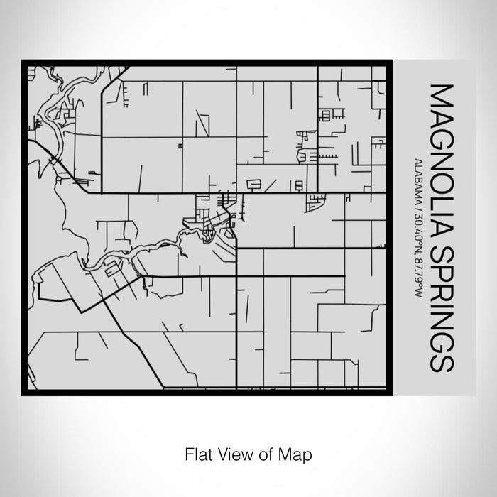 Rendered View of Magnolia Springs Alabama Map on 20oz Stainless Steel Insulated Bottle with Bamboo Top with printed Tactile Lines Map in Black