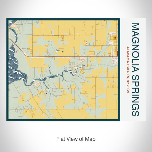 Rendered View of Magnolia Springs Alabama Map on 20oz Stainless Steel Insulated Bottle with Bamboo Top with printed woodblock style map
