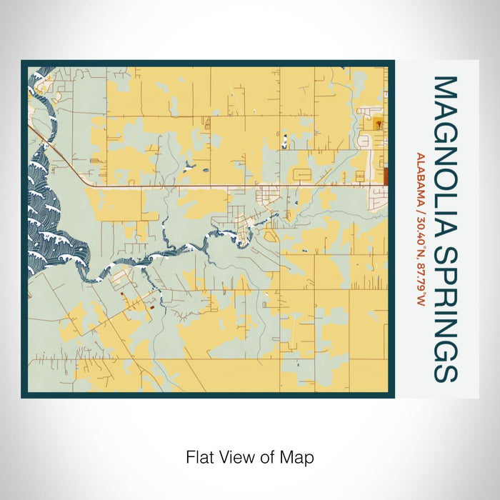 Rendered View of Magnolia Springs Alabama Map on 20oz Stainless Steel Insulated Bottle with Bamboo Top with printed woodblock style map