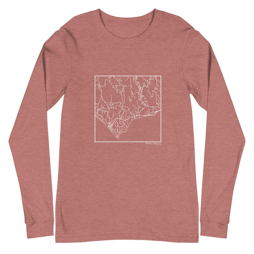 Malibu California  Map Unisex Long-Sleeve T-shirt with City inscription in Heather Mauve