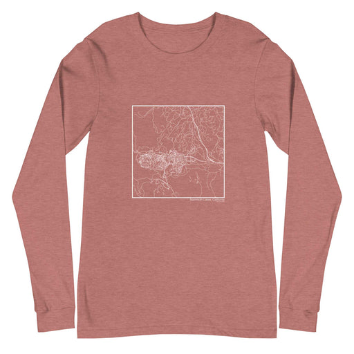 Mammoth Lakes California  Map Unisex Long-Sleeve T-shirt with City inscription in Heather Mauve
