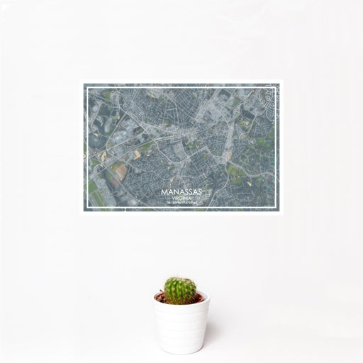 12x18 Manassas Virginia Map Print Landscape Orientation in Afternoon Style With Small Cactus Plant in White Planter