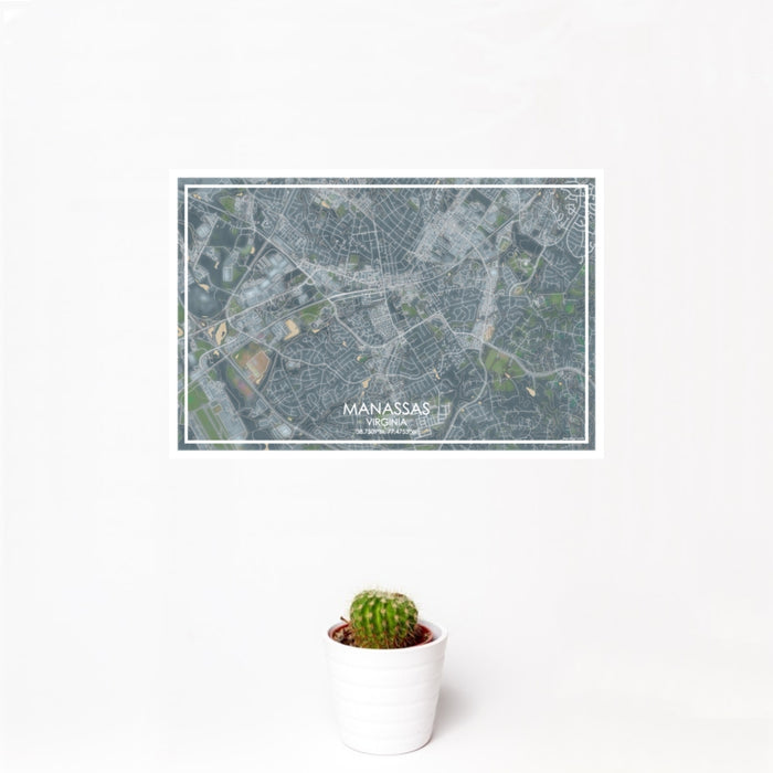 12x18 Manassas Virginia Map Print Landscape Orientation in Afternoon Style With Small Cactus Plant in White Planter