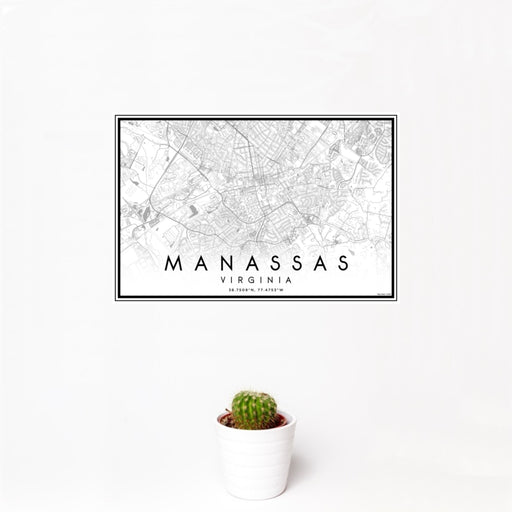12x18 Manassas Virginia Map Print Landscape Orientation in Classic Style With Small Cactus Plant in White Planter