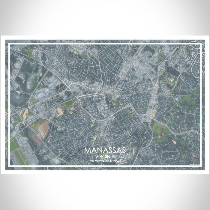 Manassas Virginia Map Print Landscape Orientation in Afternoon Style With Shaded Background